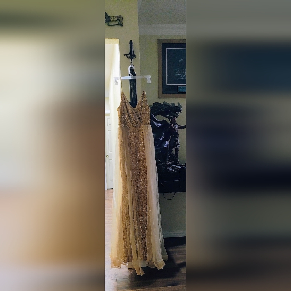 Elegant Gold Sequin Prom Dress
